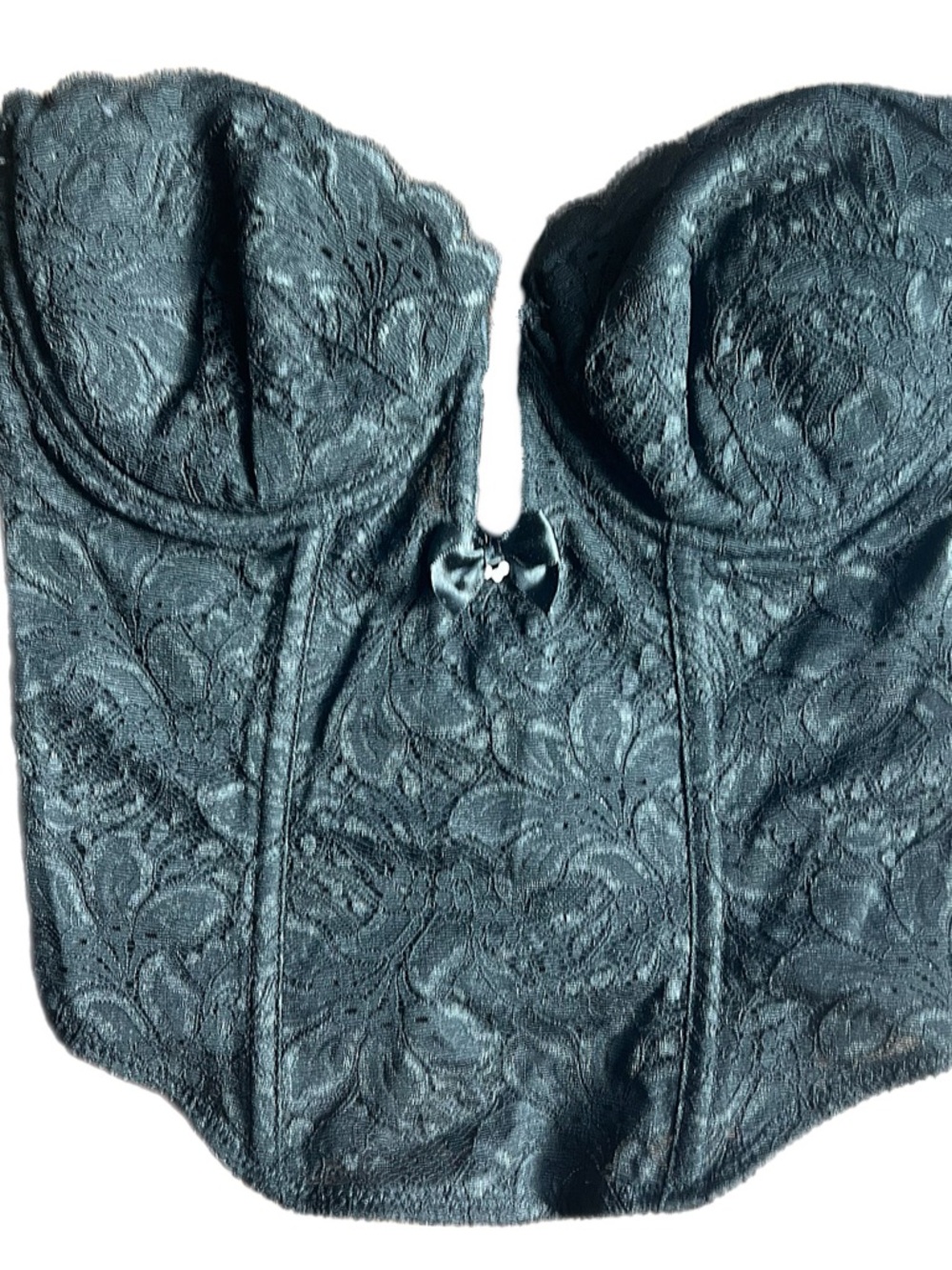 Vintage Black Lace Corset Bustier with Dainty Bow 34C